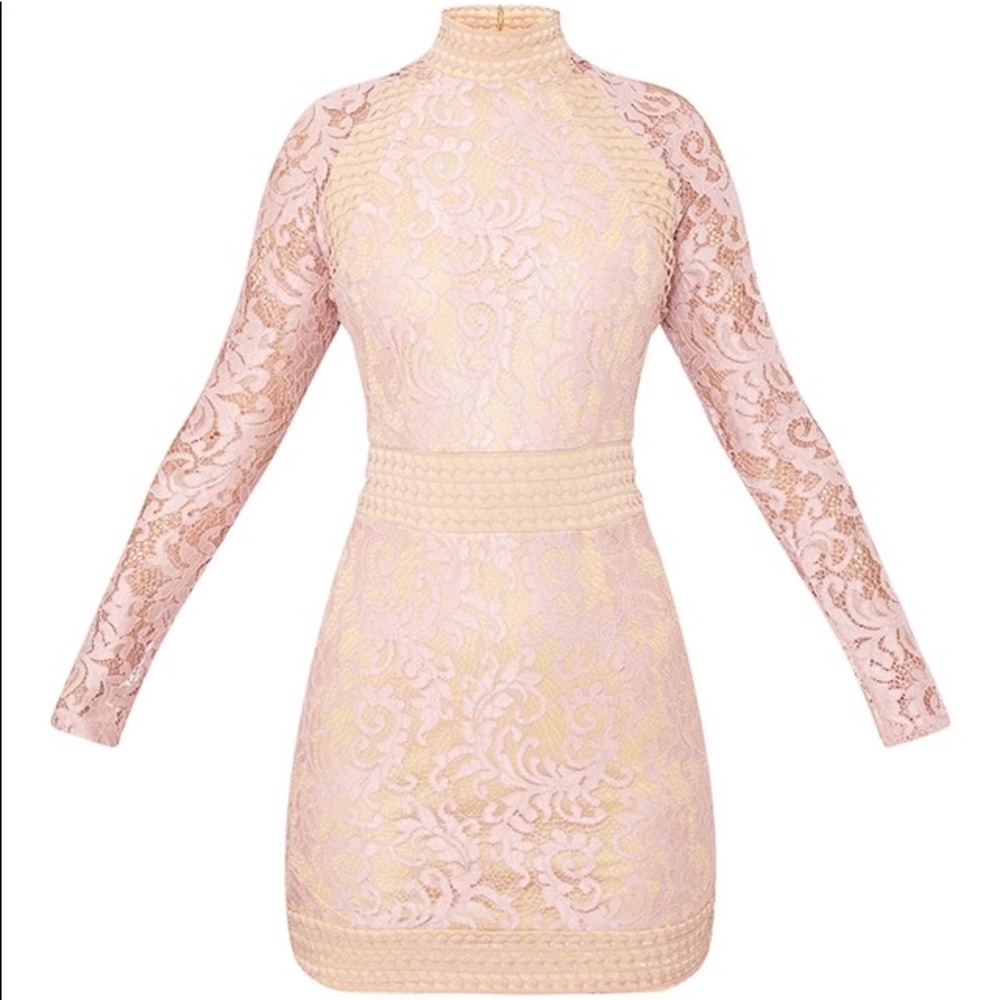Dusty Pink Lace High Neck Bodycon Dress